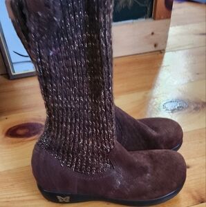 Brown Suede Ankle Boots with Knit Upper